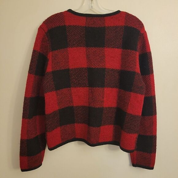 Vintage 100% Wool Buffalo Check Plaid Requirements Zip-up Long Sleeve Cardigan - Picture 5 of 10